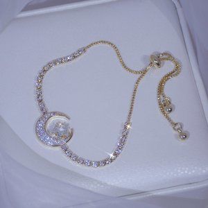 NEW 14K Gold Plated Diamond Moon Star Bracelet